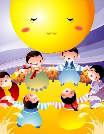中秋节儿童画:中秋食俗